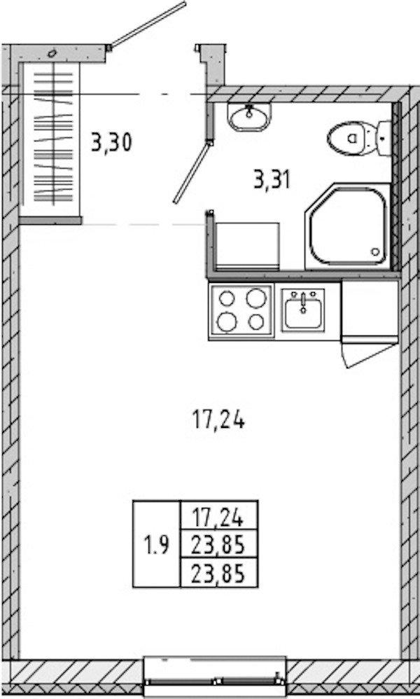 Квартира студия 23.63 м², 1/21 эт., ЖК «Новые горизонты 2»